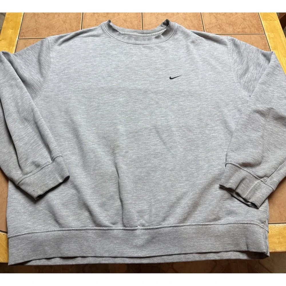 Vintage Y2K Nike Sweatshirt Men's Sz XL Grey Faded Distressed Grunge Swoosh Logo